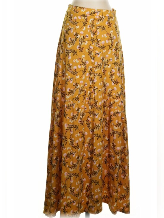Doublju Dresses & Skirts - Doublju Mustard Yellow Ochre Floral Skirt Size Small